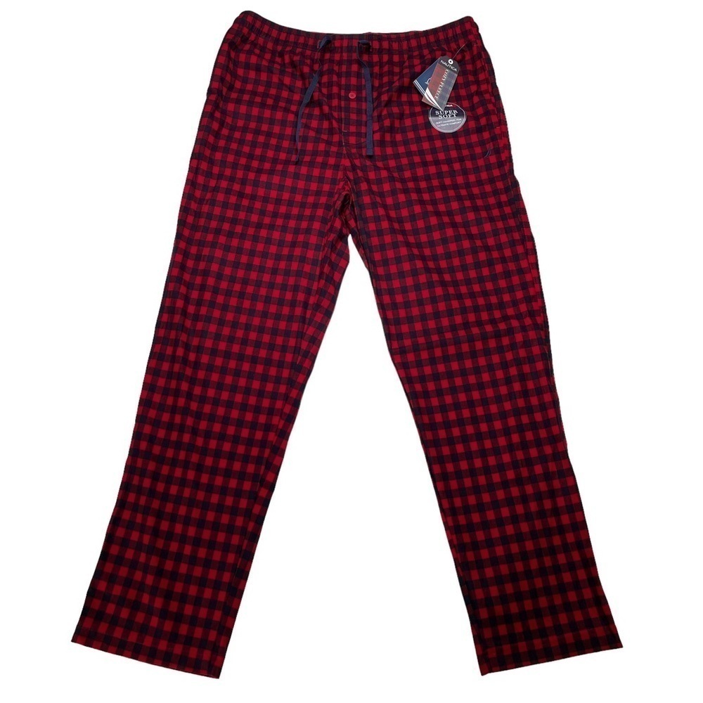Nautica Cozy Fleece Polyester Red Plaid Mens Pajama Pants Size Large - Picture 4 of 12